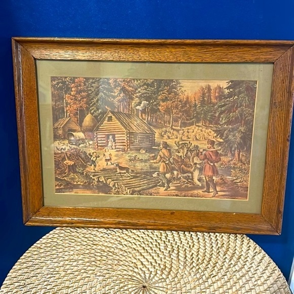 Vintage"The Pioneer’s Home" Lithograph Currier & Ives Original Framed Bookplate - Picture 1 of 5